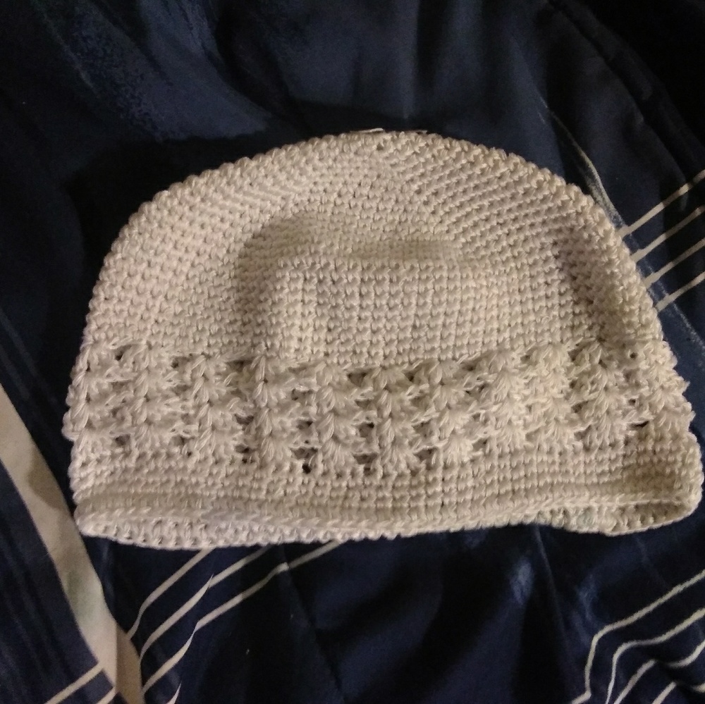 Girls White Crochet Beanie